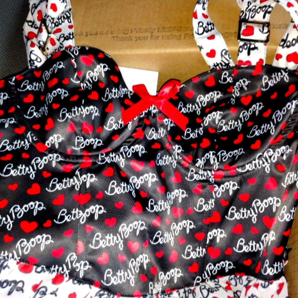 Betty Boop Black and Red Heart Print Corset Top